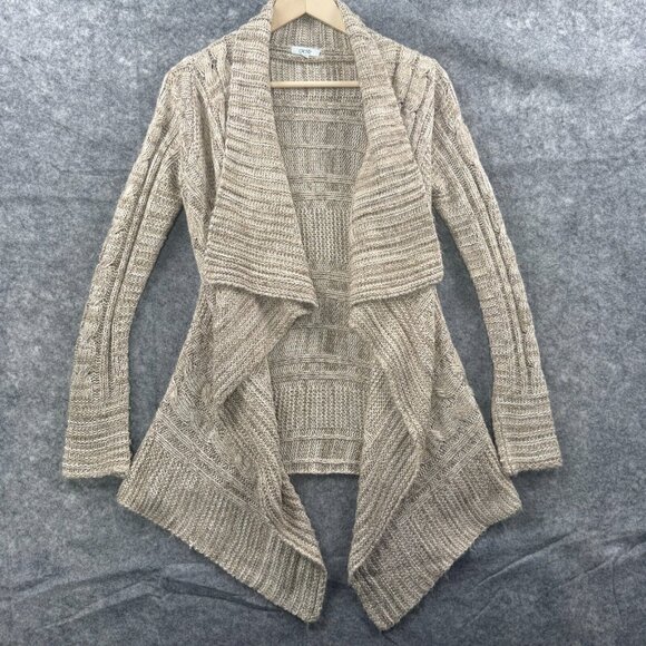Cache Cardigan Sweater Womens Size Small Beige Open Waterfall Knit Cascading - Picture 1 of 8